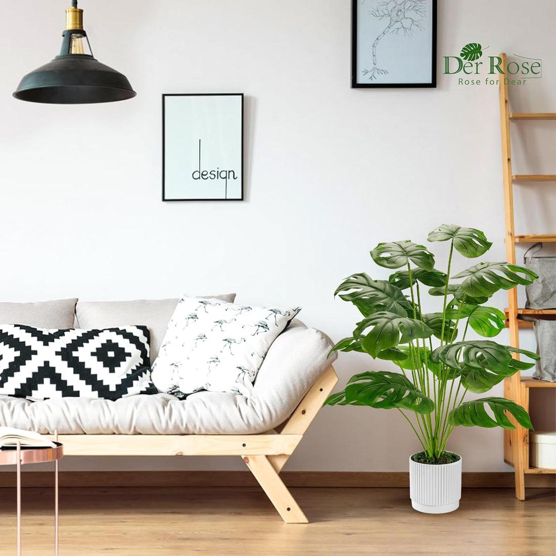 Der Rose Fake Plants Artificial Plants Tall 71cm Adjustable Faux Monstera Plants Indoor Outdoor for Home Bedroom Living Room Bathroom Decor