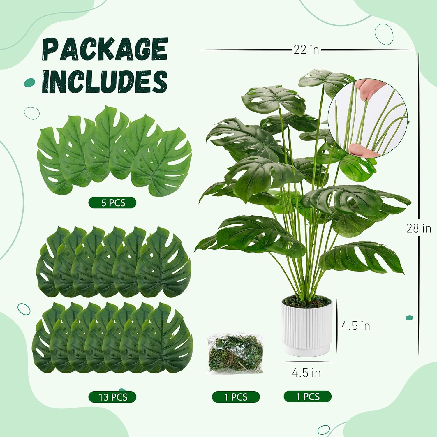 Der Rose Fake Plants Artificial Plants Tall 71cm Adjustable Faux Monstera Plants Indoor Outdoor for Home Bedroom Living Room Bathroom Decor