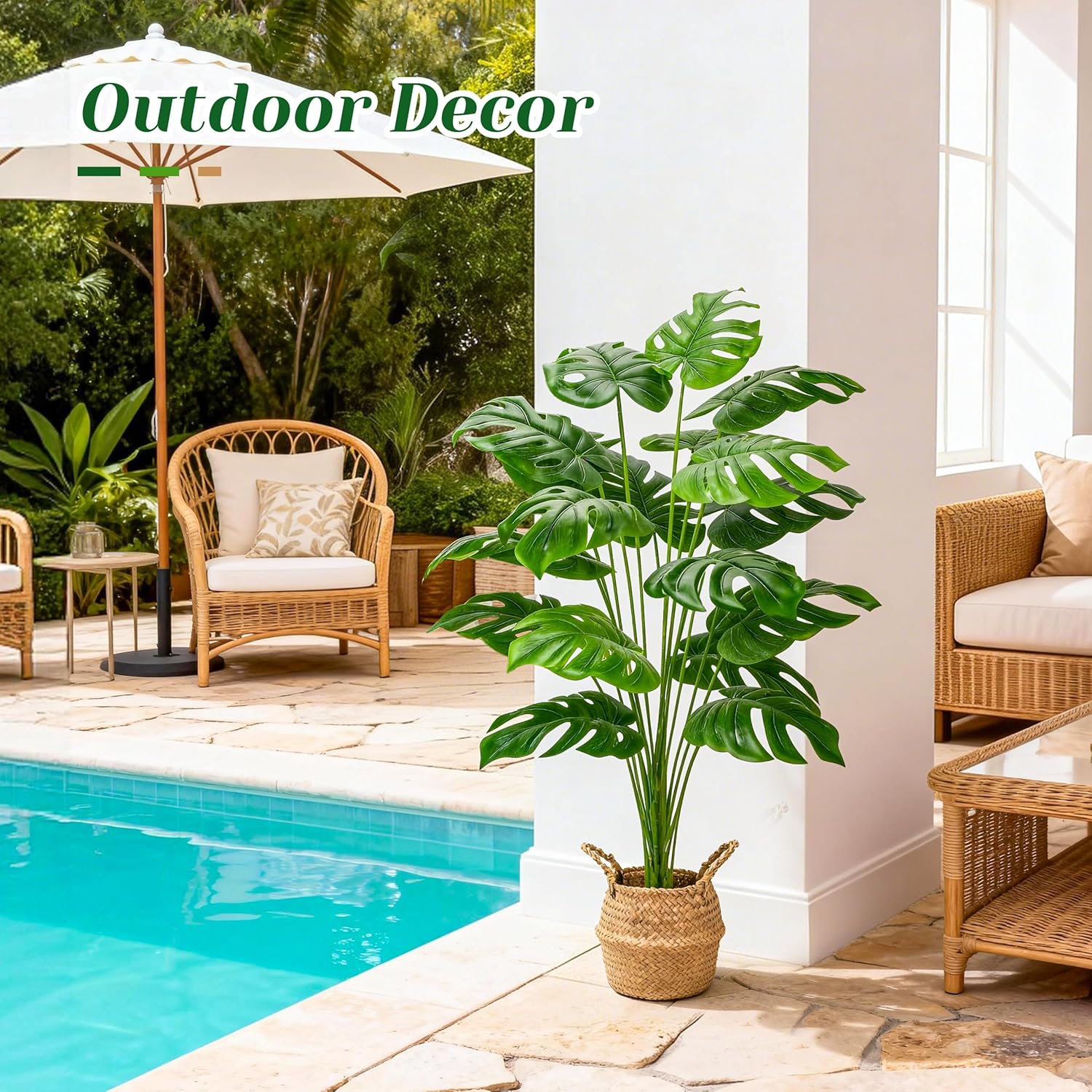 Der Rose 44" Tall Fake Plants with Basket Large Artificial Monstera Plants Indoor, Easy Assembly Faux Tree for Outdoor Office Living Room Bedroom Home Apartment Decor